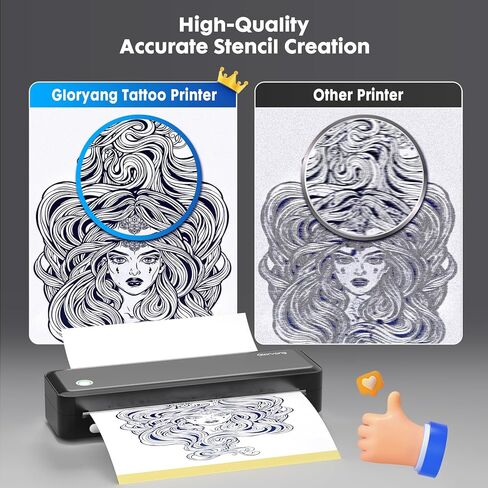 Wireless Tattoo Transfer Stencil Printer, Portable Thermal Tattoo Machine for Tattoo Beginners with 40pcs Stencil Paper, Compatible with Smartphone & PC, Rechargeable & Inkless, Black in Saudi Arabia