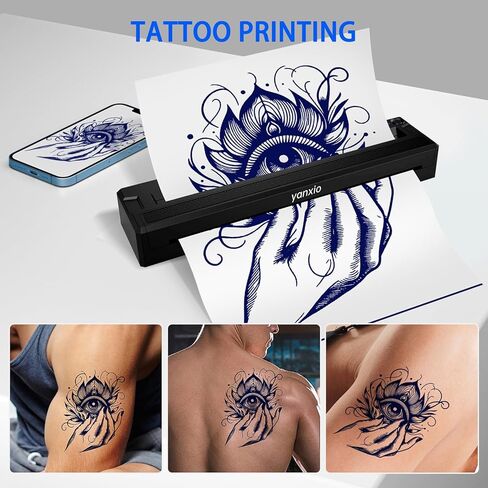 طابعة وشم استنسل للمبتدئين والفنانين، آلة طباعة وشم حرارية لاسلكية مع 10 قطع من الورق الحراري و3 قطع من أوراق النقل، آلة وشم محمولة، تدعم Android وiOS وWindows وMacOS in Kuwait