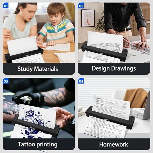 طابعة وشم استنسل للمبتدئين والفنانين، آلة طباعة وشم حرارية لاسلكية مع 10 قطع من الورق الحراري و3 قطع من أوراق النقل، آلة وشم محمولة، تدعم Android وiOS وWindows وMacOS in Kuwait