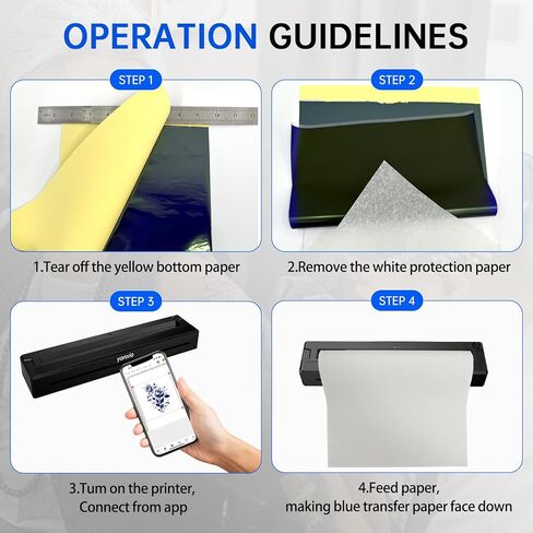 طابعة وشم استنسل للمبتدئين والفنانين، آلة طباعة وشم حرارية لاسلكية مع 10 قطع من الورق الحراري و3 قطع من أوراق النقل، آلة وشم محمولة، تدعم Android وiOS وWindows وMacOS in Kuwait
