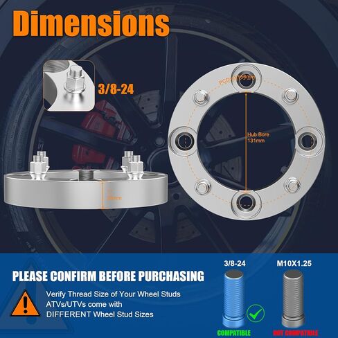 GAsupply 4×156 ATV Wheel Spacers 3/8"-24 Studs, Fit for Ranger Sportsman 400 500 700 800 RZR 800 RZR XP 900, 1.5 inch 38mm 4 Lug Black Wheel Spacer Adapters 131mm Hub Bore, 4 Pcs in Saudi Arabia