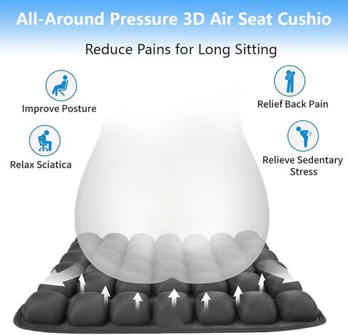 Travel Cushion, Comfortable 3D Air Cell Seat Cushion, Portable and Adjustable Air Inflatable Pressure Relief Seat Cushion for Car,Office Chair,Wheelchair and Tailbone Pain Relief in Saudi Arabia