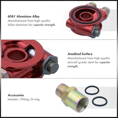 يقوم موزعو AJP بترقية JDM Universal 3/4-16 UNF فلتر زيت محرك السيارة مبرد مجموعة لوحة محول الساندويتش 10AN AN10 + التحكم في الحرارة من الألومنيوم المؤكسد باللون الأحمر in Kuwait