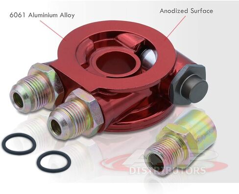 يقوم موزعو AJP بترقية JDM Universal 3/4-16 UNF فلتر زيت محرك السيارة مبرد مجموعة لوحة محول الساندويتش 10AN AN10 + التحكم في الحرارة من الألومنيوم المؤكسد باللون الأحمر in Kuwait