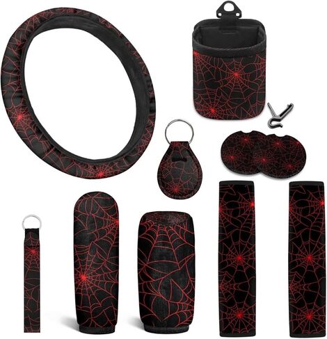 Leopard Print Car Interior Accessories Set 10 Pcs Black 15 Inch Steering Wheel Cover,Air Vent Storage,Cup Holder,Shift Cover and Handbrake Protector Gift for Friends in Kuwait