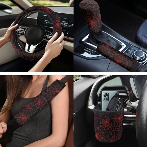 Leopard Print Car Interior Accessories Set 10 Pcs Black 15 Inch Steering Wheel Cover,Air Vent Storage,Cup Holder,Shift Cover and Handbrake Protector Gift for Friends in Kuwait