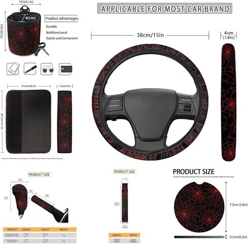 Leopard Print Car Interior Accessories Set 10 Pcs Black 15 Inch Steering Wheel Cover,Air Vent Storage,Cup Holder,Shift Cover and Handbrake Protector Gift for Friends in Kuwait