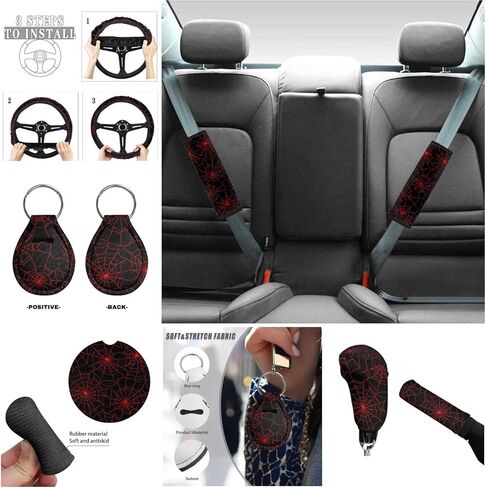 Leopard Print Car Interior Accessories Set 10 Pcs Black 15 Inch Steering Wheel Cover,Air Vent Storage,Cup Holder,Shift Cover and Handbrake Protector Gift for Friends in Kuwait