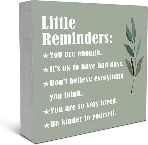 SRADMO Little Reminders You are Enough Wood Box Sign Desk Decor，Inspirational Saying Wooden Block Box Sign Decoration For Home Office Shelf Table Decor in Kuwait