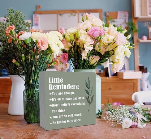 SRADMO Little Reminders You are Enough Wood Box Sign Desk Decor，Inspirational Saying Wooden Block Box Sign Decoration For Home Office Shelf Table Decor in Kuwait