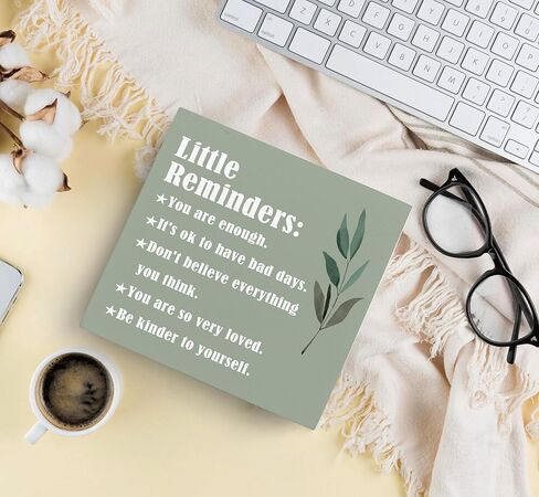 SRADMO Little Reminders You are Enough Wood Box Sign Desk Decor，Inspirational Saying Wooden Block Box Sign Decoration For Home Office Shelf Table Decor in Kuwait
