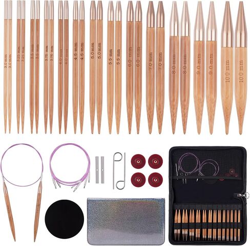 Weabetfu Knitting Needles Set with Bamboo Circular Knitting Needle 13 Pair Interchangeable Knitting Needles and Cables, Accessories and Case Perfect for Beginner, DIY Crafts in Saudi Arabia