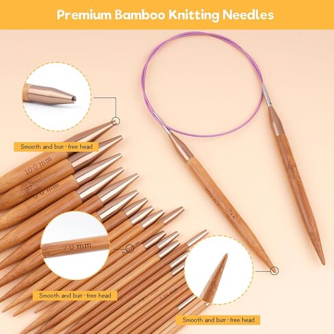 Weabetfu Knitting Needles Set with Bamboo Circular Knitting Needle 13 Pair Interchangeable Knitting Needles and Cables, Accessories and Case Perfect for Beginner, DIY Crafts in Saudi Arabia