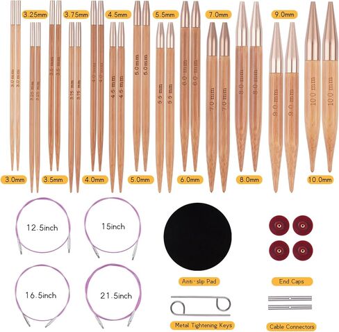 Weabetfu Knitting Needles Set with Bamboo Circular Knitting Needle 13 Pair Interchangeable Knitting Needles and Cables, Accessories and Case Perfect for Beginner, DIY Crafts in Saudi Arabia