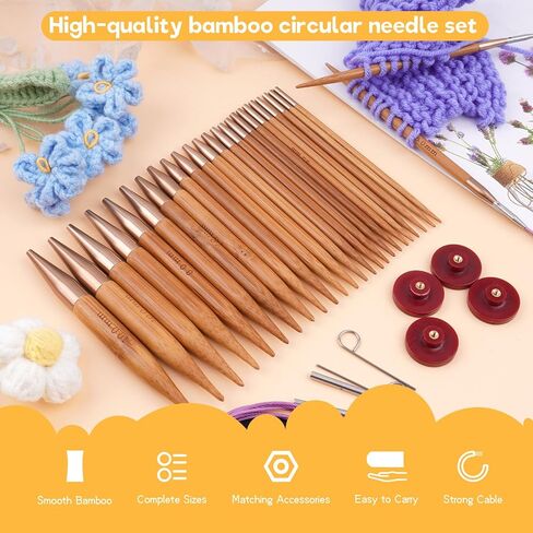 Weabetfu Knitting Needles Set with Bamboo Circular Knitting Needle 13 Pair Interchangeable Knitting Needles and Cables, Accessories and Case Perfect for Beginner, DIY Crafts in Saudi Arabia