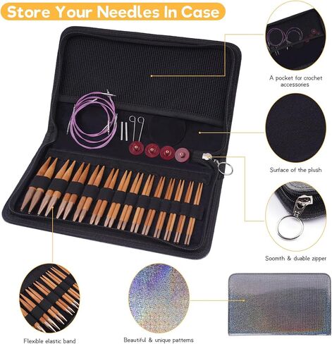 Weabetfu Knitting Needles Set with Bamboo Circular Knitting Needle 13 Pair Interchangeable Knitting Needles and Cables, Accessories and Case Perfect for Beginner, DIY Crafts in Saudi Arabia