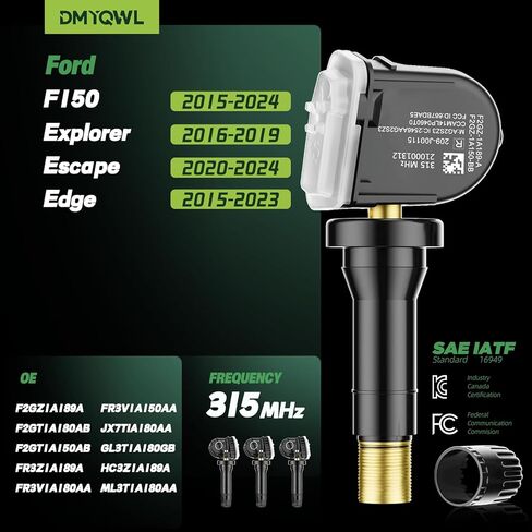 مستشعرات TPMS مبرمجة مسبقًا 315 ميجا هرتز متوافقة مع Ford F150 (2015-2024)، Edge (2015-2023)، Explorer (2016-2019)، Escape (2020-2024) مستشعر مراقبة ضغط الإطارات # F2GT1A180AB،F2GZ1A189A(4PCS) in Kuwait