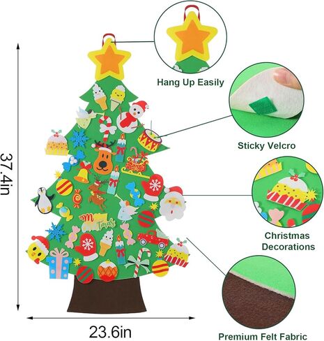 شجرة عيد الميلاد من اللباد من توبيهاير - شجرة عيد الميلاد من اللباد على الحائط 3.1 قدم للاطفال مع 30 قطعة من الحلي، هدايا الكريسماس بنفسك لتزيين الكريسماس in Kuwait
