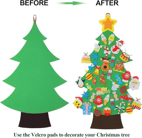 شجرة عيد الميلاد من اللباد من توبيهاير - شجرة عيد الميلاد من اللباد على الحائط 3.1 قدم للاطفال مع 30 قطعة من الحلي، هدايا الكريسماس بنفسك لتزيين الكريسماس in Kuwait