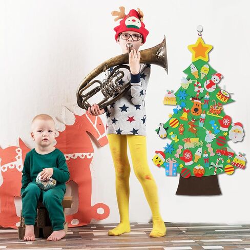 شجرة عيد الميلاد من اللباد من توبيهاير - شجرة عيد الميلاد من اللباد على الحائط 3.1 قدم للاطفال مع 30 قطعة من الحلي، هدايا الكريسماس بنفسك لتزيين الكريسماس in Kuwait