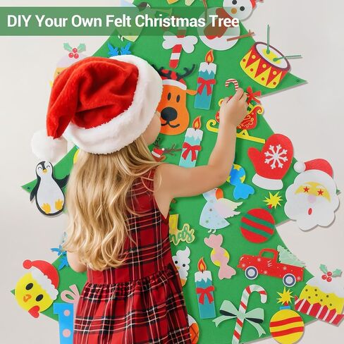 شجرة عيد الميلاد من اللباد من توبيهاير - شجرة عيد الميلاد من اللباد على الحائط 3.1 قدم للاطفال مع 30 قطعة من الحلي، هدايا الكريسماس بنفسك لتزيين الكريسماس in Kuwait