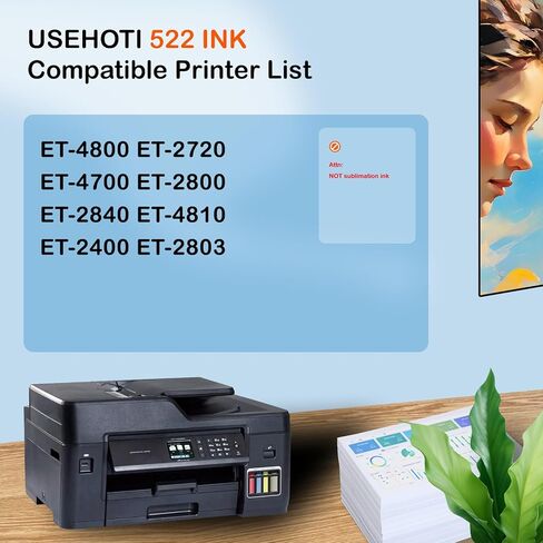 522 Black Ink Bottles High Yield Compatible for 522 Ink Refill Bottles Black, Work with ET-2800 ET-2803 ET-2720 ET-2840 ET-4800 ET-4700 ET-4810 ET-2400 Printers (2 Black) in Saudi Arabia