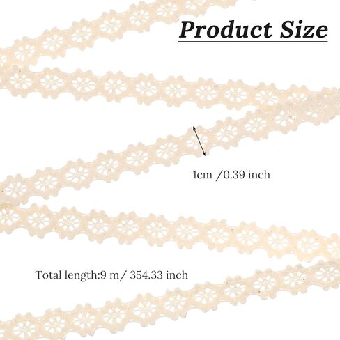 TIESOME 10 Yard Vintage Beige Lace Ribbon, Crocheted Beige Cotton Lace Trim for Sewing Bridal Wedding Decoration Scrapbooking Gift Wrapping in Kuwait