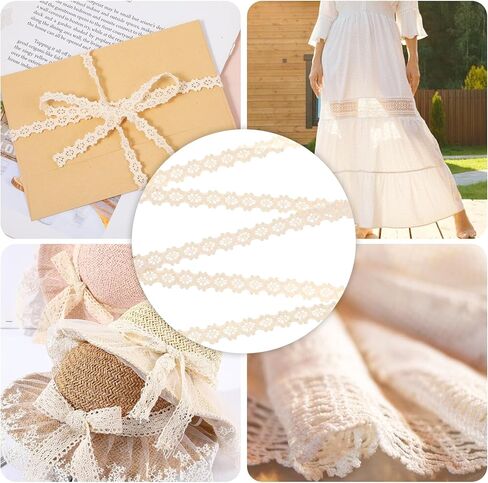 TIESOME 10 Yard Vintage Beige Lace Ribbon, Crocheted Beige Cotton Lace Trim for Sewing Bridal Wedding Decoration Scrapbooking Gift Wrapping in Kuwait