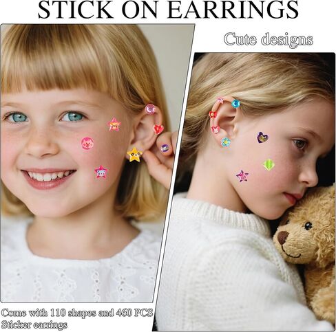 FEMBW 460PCS Sticker Earrings for Girls - 3D Gem Stick on Earrings 2-4-6-8, Self-Adhesive Glitter Crystal Stickers for Kids, Toddlers, DIY Crafts & Dress Up (Multiple Shapes & Colors) in Saudi Arabia