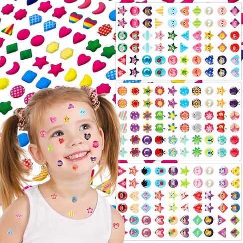FEMBW 460PCS Sticker Earrings for Girls - 3D Gem Stick on Earrings 2-4-6-8, Self-Adhesive Glitter Crystal Stickers for Kids, Toddlers, DIY Crafts & Dress Up (Multiple Shapes & Colors) in Saudi Arabia
