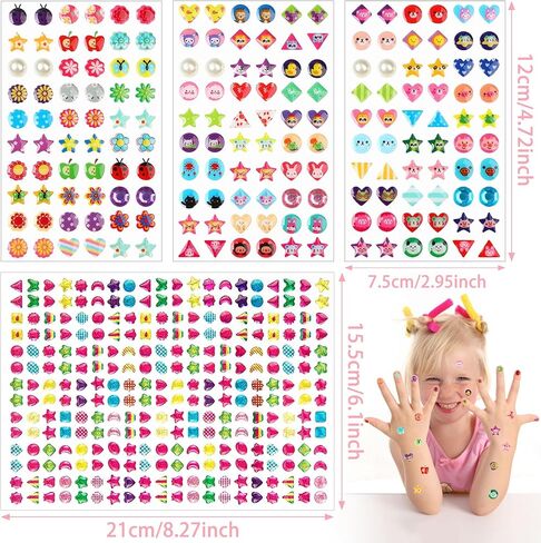 FEMBW 460PCS Sticker Earrings for Girls - 3D Gem Stick on Earrings 2-4-6-8, Self-Adhesive Glitter Crystal Stickers for Kids, Toddlers, DIY Crafts & Dress Up (Multiple Shapes & Colors) in Saudi Arabia