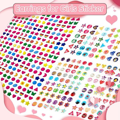 FEMBW 460PCS Sticker Earrings for Girls - 3D Gem Stick on Earrings 2-4-6-8, Self-Adhesive Glitter Crystal Stickers for Kids, Toddlers, DIY Crafts & Dress Up (Multiple Shapes & Colors) in Saudi Arabia