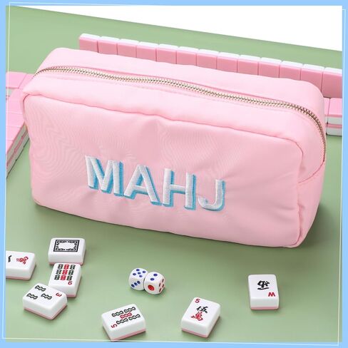 Mahjong Tiles Bag for 1.2 inch Tiles, Portable Zippered American Mah Jong Storage Case with Embroidery Letters, Soft Blue Travel Bag for Mahjong Lovers (Bag Only) in Saudi Arabia