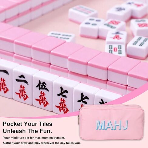 Mahjong Tiles Bag for 1.2 inch Tiles, Portable Zippered American Mah Jong Storage Case with Embroidery Letters, Soft Blue Travel Bag for Mahjong Lovers (Bag Only) in Saudi Arabia