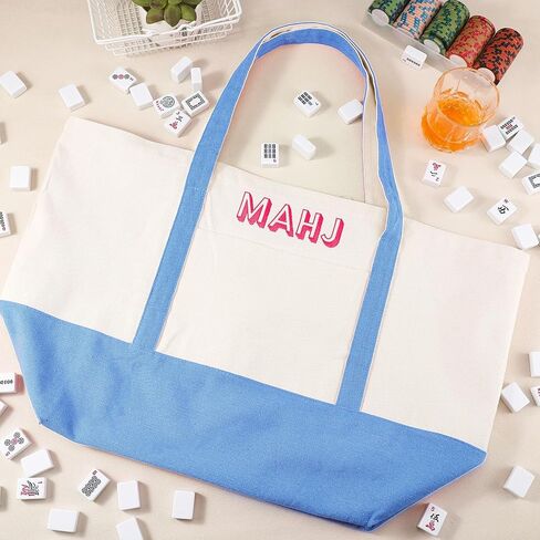 Extra Large American Mahjong Empty Bag 25.2 x 14.17 x 9.06 Inches Mahjong Tote Bag for Game Players Lover Gifts(White) in Saudi Arabia