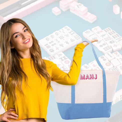 Extra Large American Mahjong Empty Bag 25.2 x 14.17 x 9.06 Inches Mahjong Tote Bag for Game Players Lover Gifts(White) in Saudi Arabia