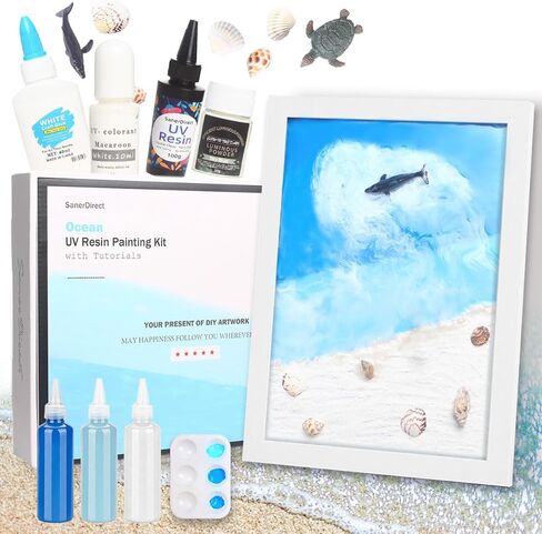 SanerDirect DIY Crafting Beach Ocean with Resin Art Kit, Themed Gifts for Adult, Girls, Couples, Ideal Resin Painting Gift Choice for Mother's Day, Halloween, Christmas, a Variety of Holidays in Kuwait