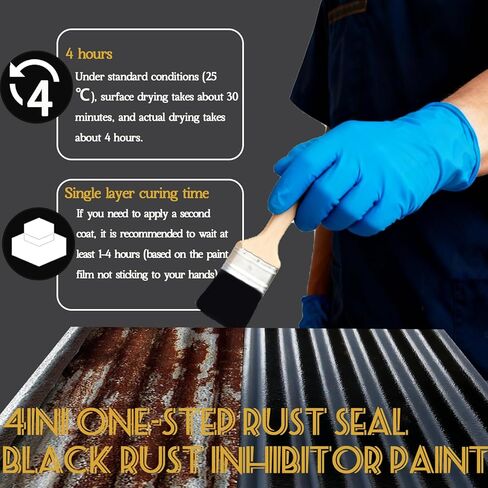 محول الصدأ المحسن 4 في 1 وطلاء معدني تمهيدي، 0.26 جالون/34.64 أونصة طلاء أسود مانع للصدأ للمعادن، مقاوم للحرارة والأشعة فوق البنفسجية للسيارات، طلاء مصلح الصدأ ذو أساس مائي in Kuwait