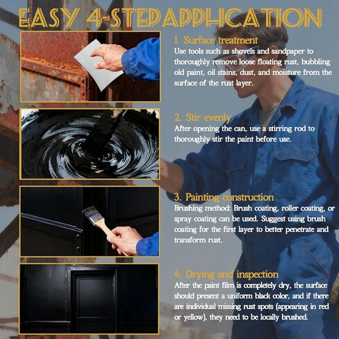 محول الصدأ المحسن 4 في 1 وطلاء معدني تمهيدي، 0.26 جالون/34.64 أونصة طلاء أسود مانع للصدأ للمعادن، مقاوم للحرارة والأشعة فوق البنفسجية للسيارات، طلاء مصلح الصدأ ذو أساس مائي in Kuwait