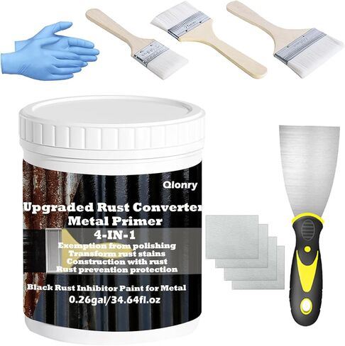 محول الصدأ المحسن 4 في 1 وطلاء معدني تمهيدي، 0.26 جالون/34.64 أونصة طلاء أسود مانع للصدأ للمعادن، مقاوم للحرارة والأشعة فوق البنفسجية للسيارات، طلاء مصلح الصدأ ذو أساس مائي in Kuwait