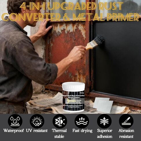 محول الصدأ المحسن 4 في 1 وطلاء معدني تمهيدي، 0.26 جالون/34.64 أونصة طلاء أسود مانع للصدأ للمعادن، مقاوم للحرارة والأشعة فوق البنفسجية للسيارات، طلاء مصلح الصدأ ذو أساس مائي in Kuwait