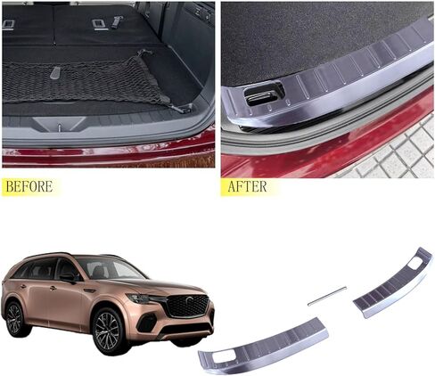 واقيات ممتص الصدمات على كلا الجانبين، غطاء لوحة جرجر للمصد الخلفي مناسب لمازدا CX-70 CX-90 وCX70 CX90 Hybrid 2024 2025، ملحقات السيارة (الفولاذ المقاوم للصدأ، فضي مصقول) in Kuwait
