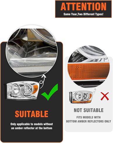 2006-2008 Dodge Ram Headlights Assembly for 2006 2007 2008 Dodge Ram 1500/2006 2007 2008 2009 Dodge Ram 2500 3500 Chrome Housing Amber Reflector Replacement Driver and Passenger Side in Kuwait