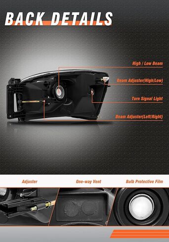 2006-2008 Dodge Ram Headlights Assembly for 2006 2007 2008 Dodge Ram 1500/2006 2007 2008 2009 Dodge Ram 2500 3500 Chrome Housing Amber Reflector Replacement Driver and Passenger Side in Kuwait