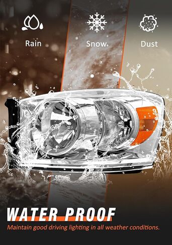 2006-2008 Dodge Ram Headlights Assembly for 2006 2007 2008 Dodge Ram 1500/2006 2007 2008 2009 Dodge Ram 2500 3500 Chrome Housing Amber Reflector Replacement Driver and Passenger Side in Kuwait