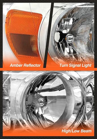 2006-2008 Dodge Ram Headlights Assembly for 2006 2007 2008 Dodge Ram 1500/2006 2007 2008 2009 Dodge Ram 2500 3500 Chrome Housing Amber Reflector Replacement Driver and Passenger Side in Kuwait