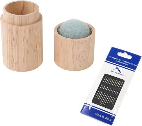 علبة إبرة الخياطة الخشبية من Yucenora، صندوق تخزين إبر الخياطة المحمول مع وسادة إبرة بالداخل، مع 12 إبرة لإبرة المنزل والسفر (أخضر نعناعي) in Kuwait