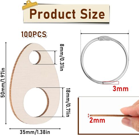 100 PCS Wood Teardrop Bobbins, 2x1.5 Inch Wood Thread Drops Cross Stitch Tread Bobbins with Hinged Ring, Woods Cross Stitch Thread Organization with Floss Ring for Craft DIY Sewing Threads Storage in Saudi Arabia