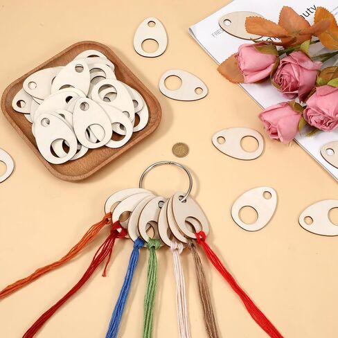 100 PCS Wood Teardrop Bobbins, 2x1.5 Inch Wood Thread Drops Cross Stitch Tread Bobbins with Hinged Ring, Woods Cross Stitch Thread Organization with Floss Ring for Craft DIY Sewing Threads Storage in Saudi Arabia