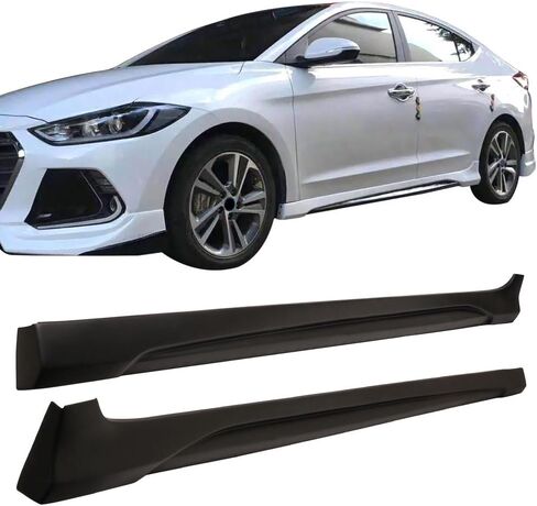 Side Skirts Compatible with 2017-2020 Hyundai Elantra, L Style Unpainted Black PP Side Skirt Extensions 2PC Pair by IKON MOTORSPORTS in Saudi Arabia